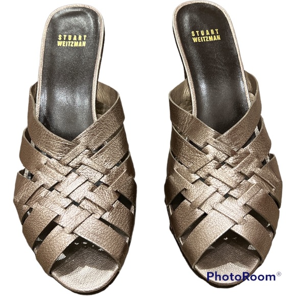 Stuart Weitzman “Bordercross” woven metallic mule slide platform shoes 8.5 9 NEW - Picture 2 of 6